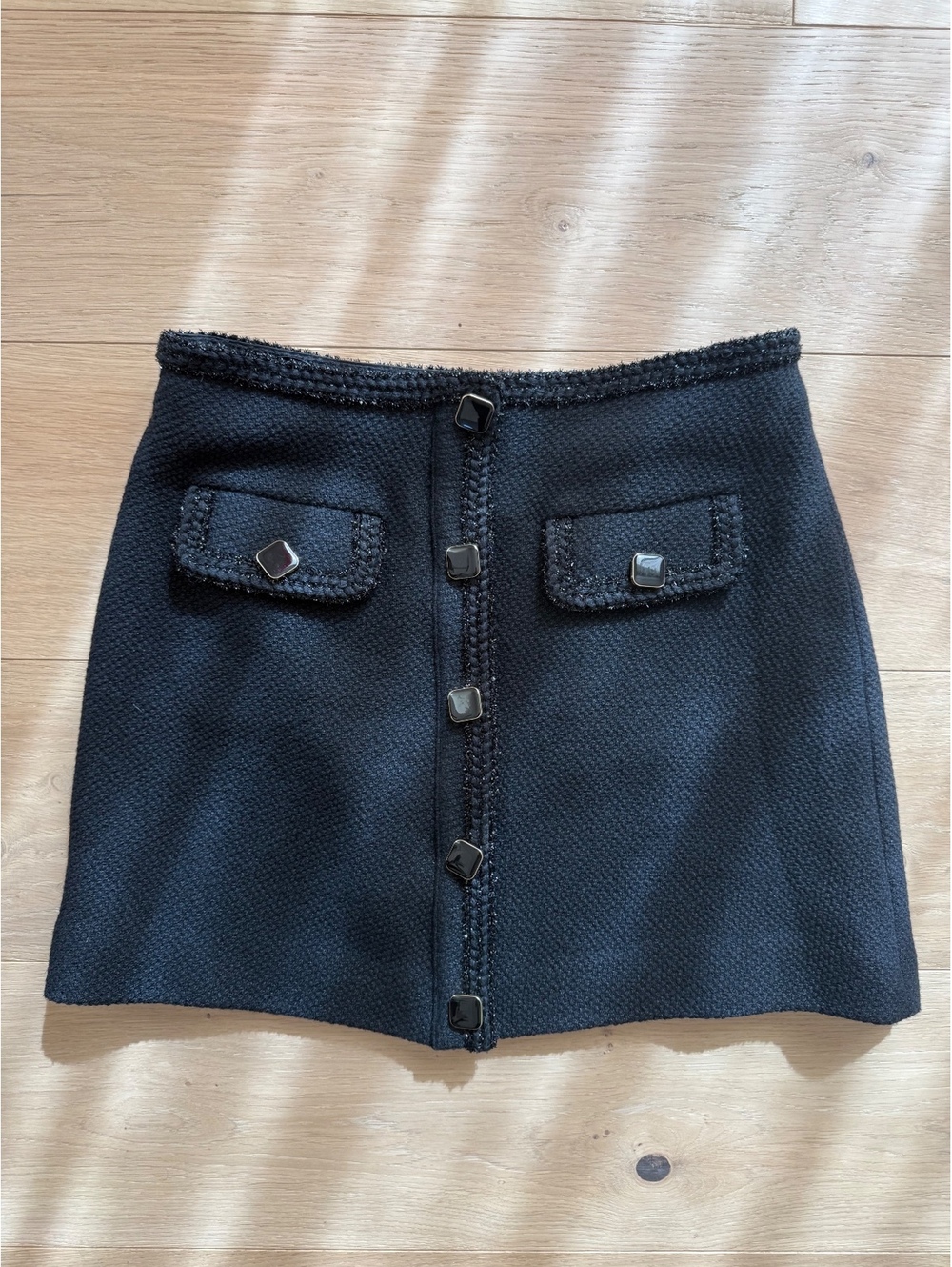 Self-Portrait Black Tweed Button Front Mini Skirt US 6 UK 10